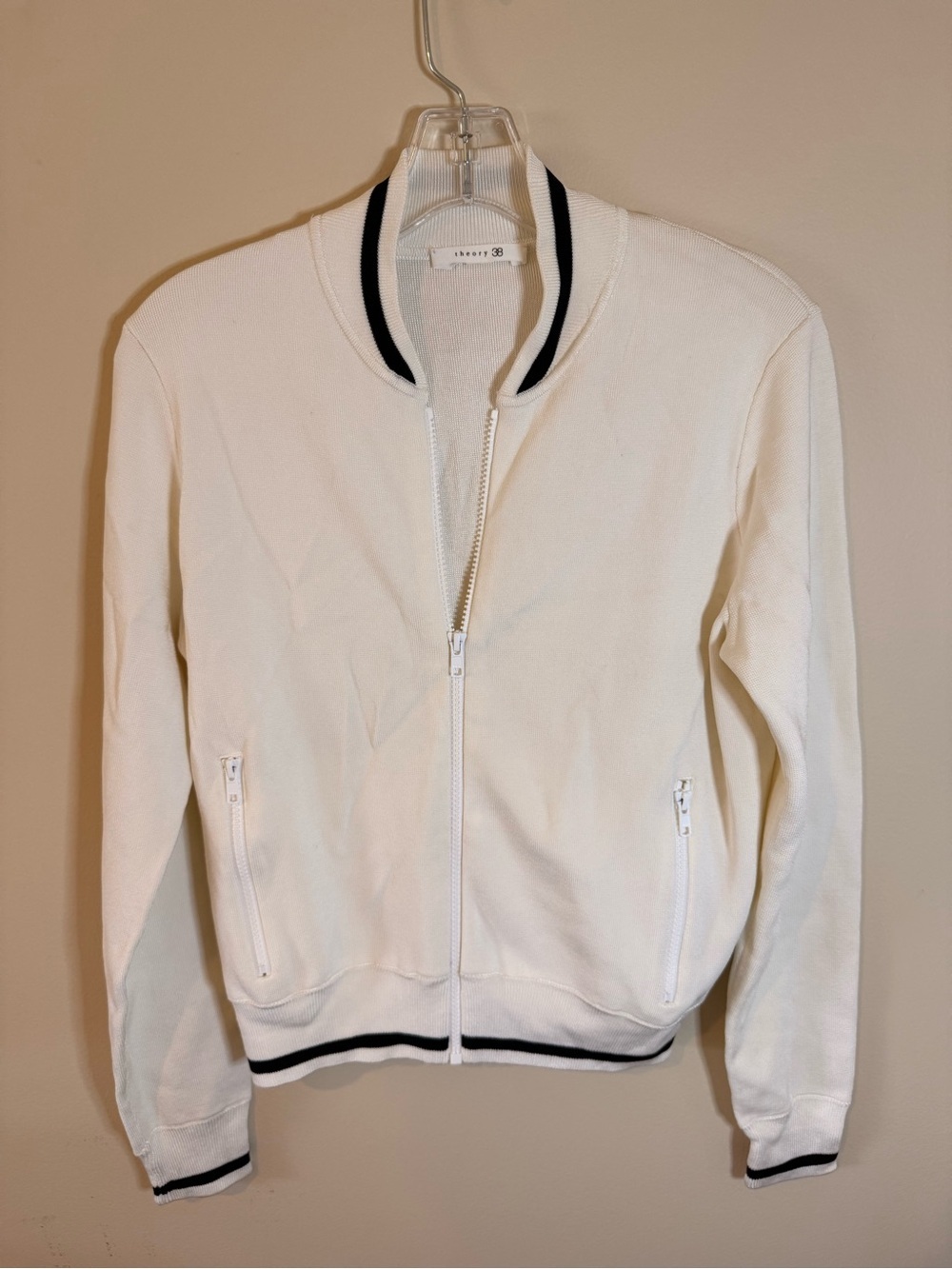 Theory Women's White Bomber Jacket with Contrast Trim